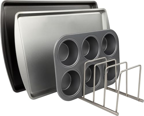 Spectrum Diversified Euro Kitchen Organizer for Plates, Cutting Boards, Bakeware Cooling Racks, Pots & Pans, Serving Trays, Reusable Containers, and Lids, Satin Nickel 13.5" x 4.5" x 4.25"