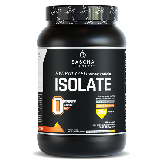 SASCHA FITNESS Hydrolyzed Whey Protein Isolate,100% Grass-Fed (2.3 Pounds, Peanut Butter)