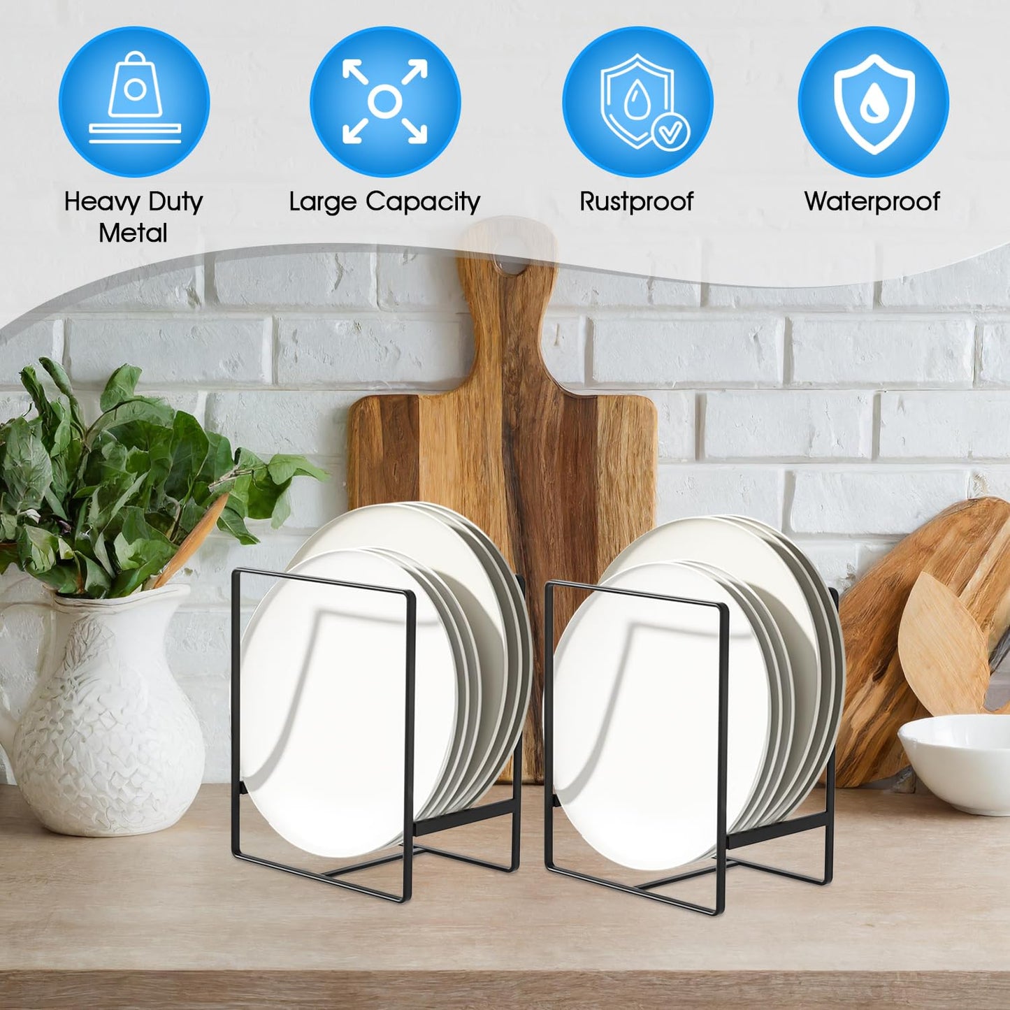 YOGBLU vertical plate holders, plate organizer for cabinet space saver Dinner Plate Organizer: Efficient Kitchen Organization. Cabinet Plate Organizer: Maximize Storage Efficiency.