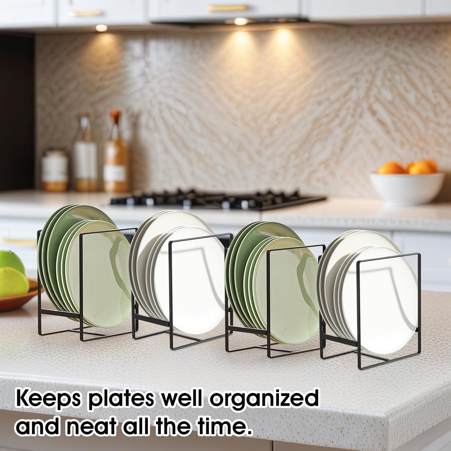 YOGBLU vertical plate holders, plate organizer for cabinet space saver Dinner Plate Organizer: Efficient Kitchen Organization. Cabinet Plate Organizer: Maximize Storage Efficiency.