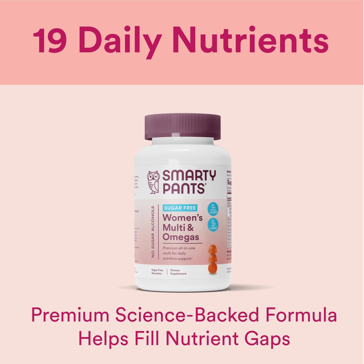 SmartyPants Women's Multivitamin Gummies, Sugar Free: Biotin, Methylfolate, Omega 3 (ALA), Vitamin D3, C, Vitamin B12, B6, Vitamin A, K & Zinc, Gluten Free, 60 Count (20 Day Supply)