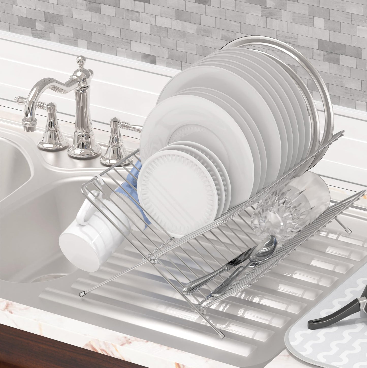 Simple Houseware Collapsible Dish Drying Rack, Chrome