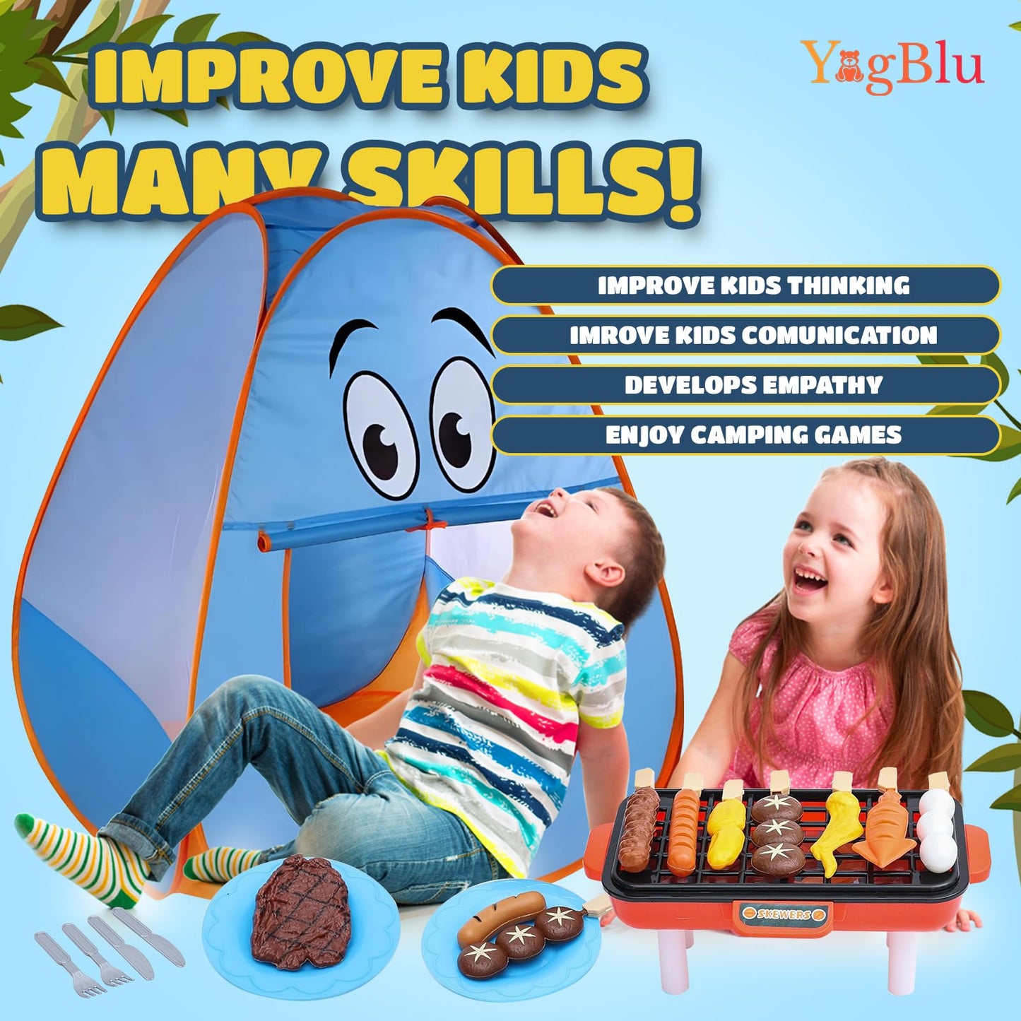 YOGBLU Kids Camping Set-Camping Toys for Kids-Camping Equipment Set for The Little Ones at Home-Children's Tent-Outdoor Toys- Camping Tool Set for Children-Kids campimg Tent