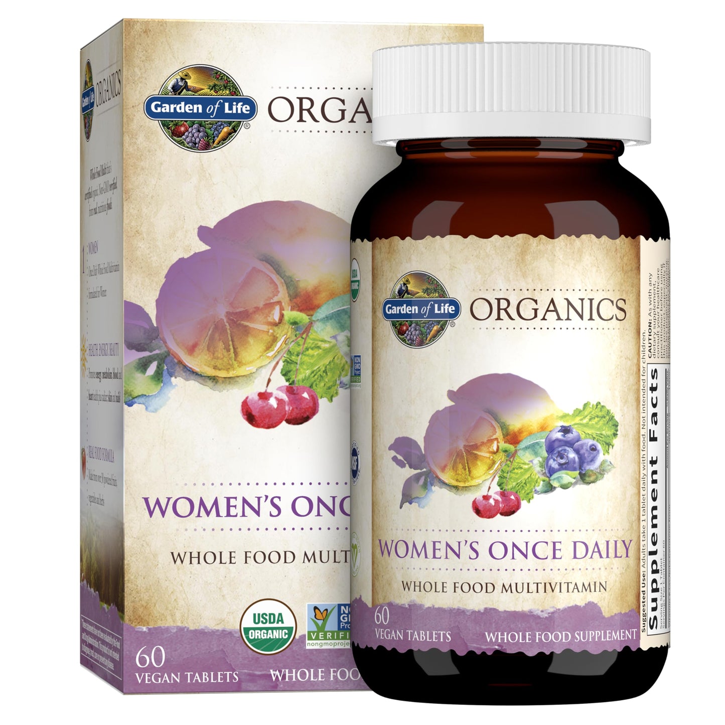 Garden of Life Organics Multivitamin for Women - Women's Once Daily Multi - 60 Tablets, Whole Food Multi with Iron, Biotin, Vegan Organic Vitamin for Women's Health, Energy Hair Skin and Nails